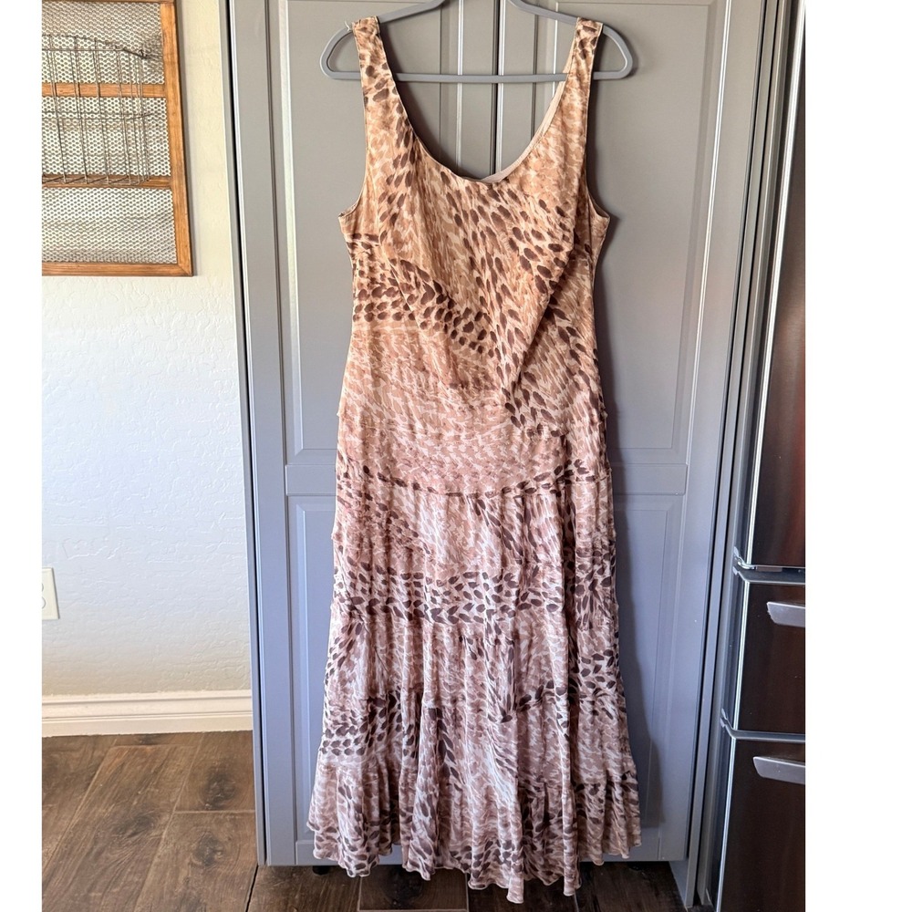 Jones Wear Vintage Women Leopard Print Tiered Maxi Dress,Brown Cream, 16W